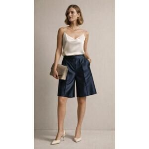 NWT Lafayette 148 Midnight Blue Silk Blend Culotte Shorts Quiet Luxury Size 4